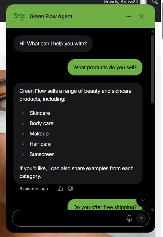 Green Flow AI chatbot conversation panel