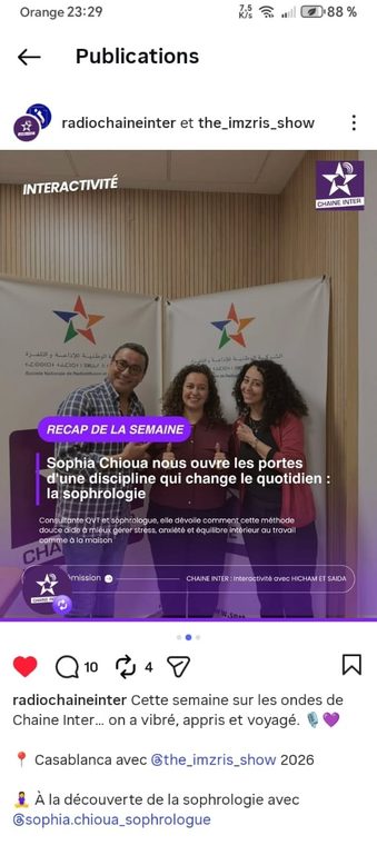 Instagram post — Sophia Chioua sophrology feature